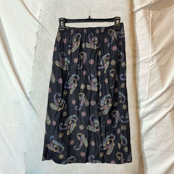 Tina Barrie VTG Black Paisley Midi Skirt & Top Set Sheer Sleeves Boho Retro Glam - Picture 6 of 13